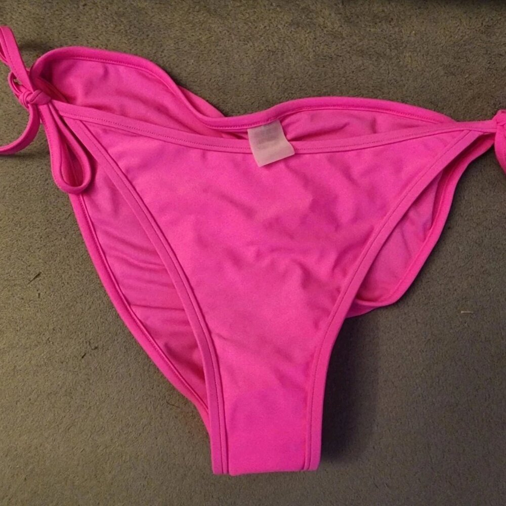 CROSS1946 Sexy Brazilian Ruched Semi Thong Bikini Bottom Tie Side Hot Pink XL